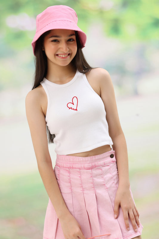 Ribbed Paris Crop Top For Girls